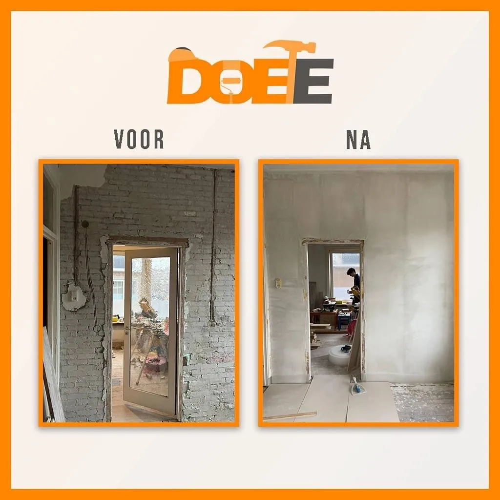 Detail van afgewerkt spuitwerk, project van DOEE
