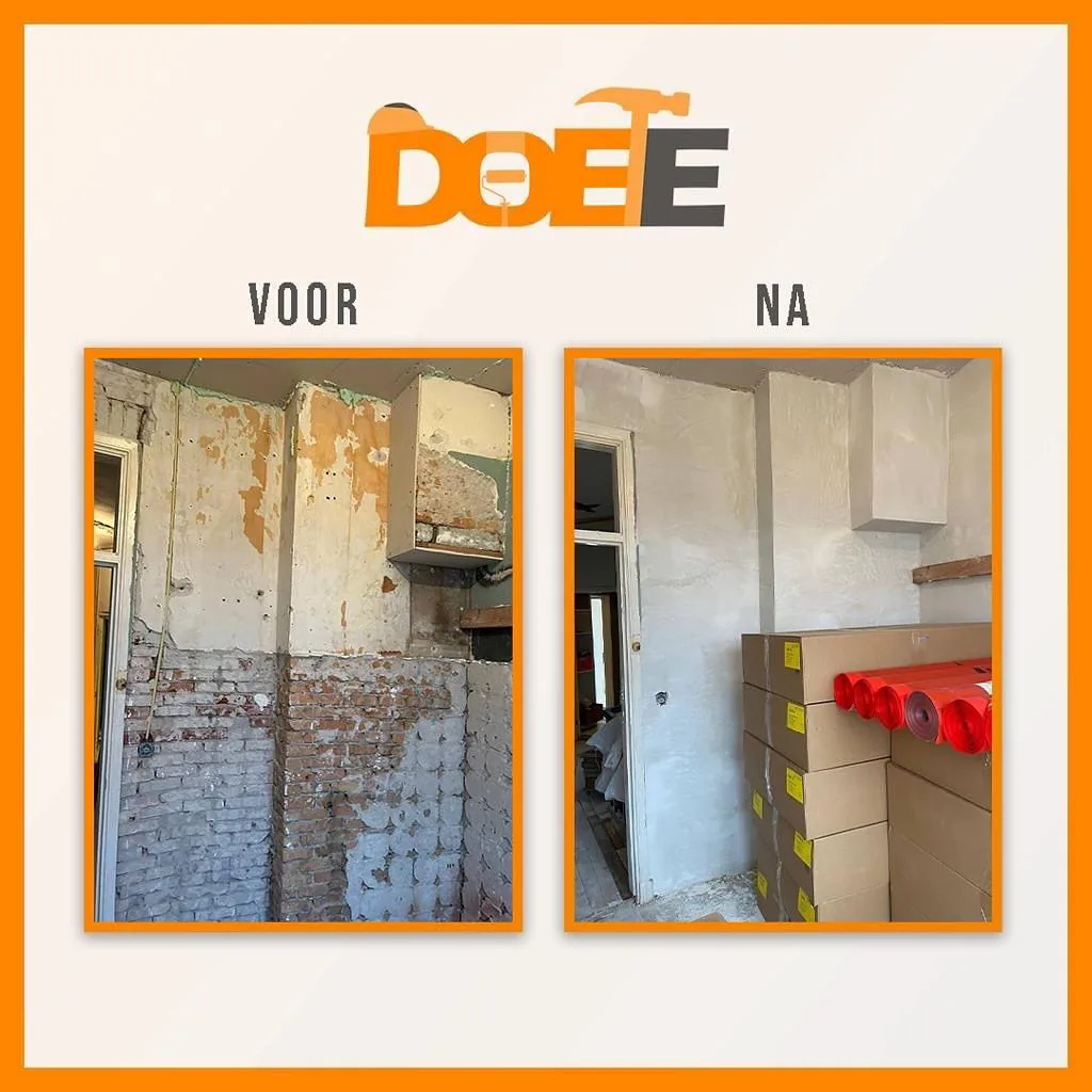 Wand egaal en streeploos afgewerkt door DOEE